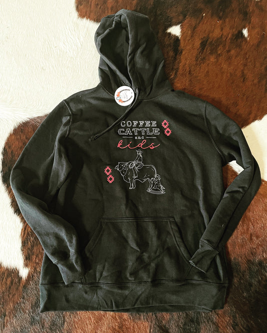 Coffee, Cattle, and Kids mom hoodie